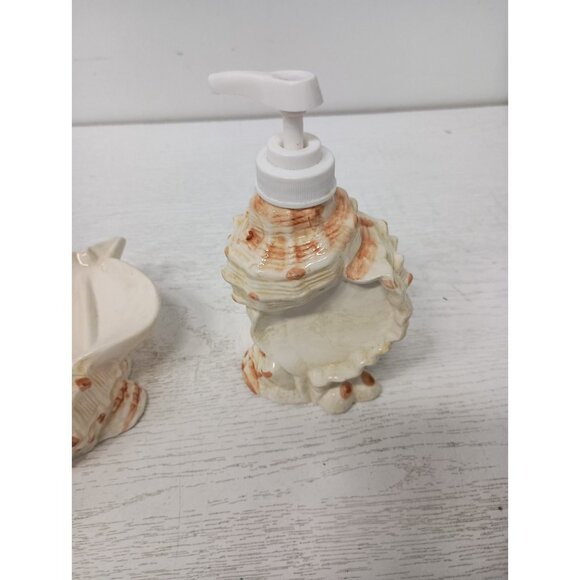 Vintage Ceramic Sea Shell Bathroom Vanity Soap Lotion & Toothbrush Holder Set - Picture 7 of 8